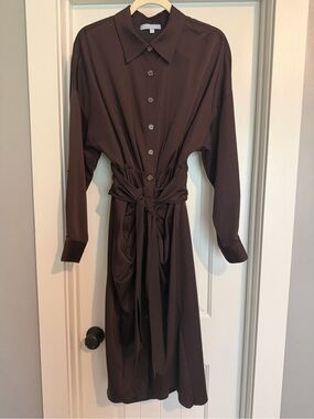 Antonio Melani Brown Button-Front Shirt Dress with Waist Tie